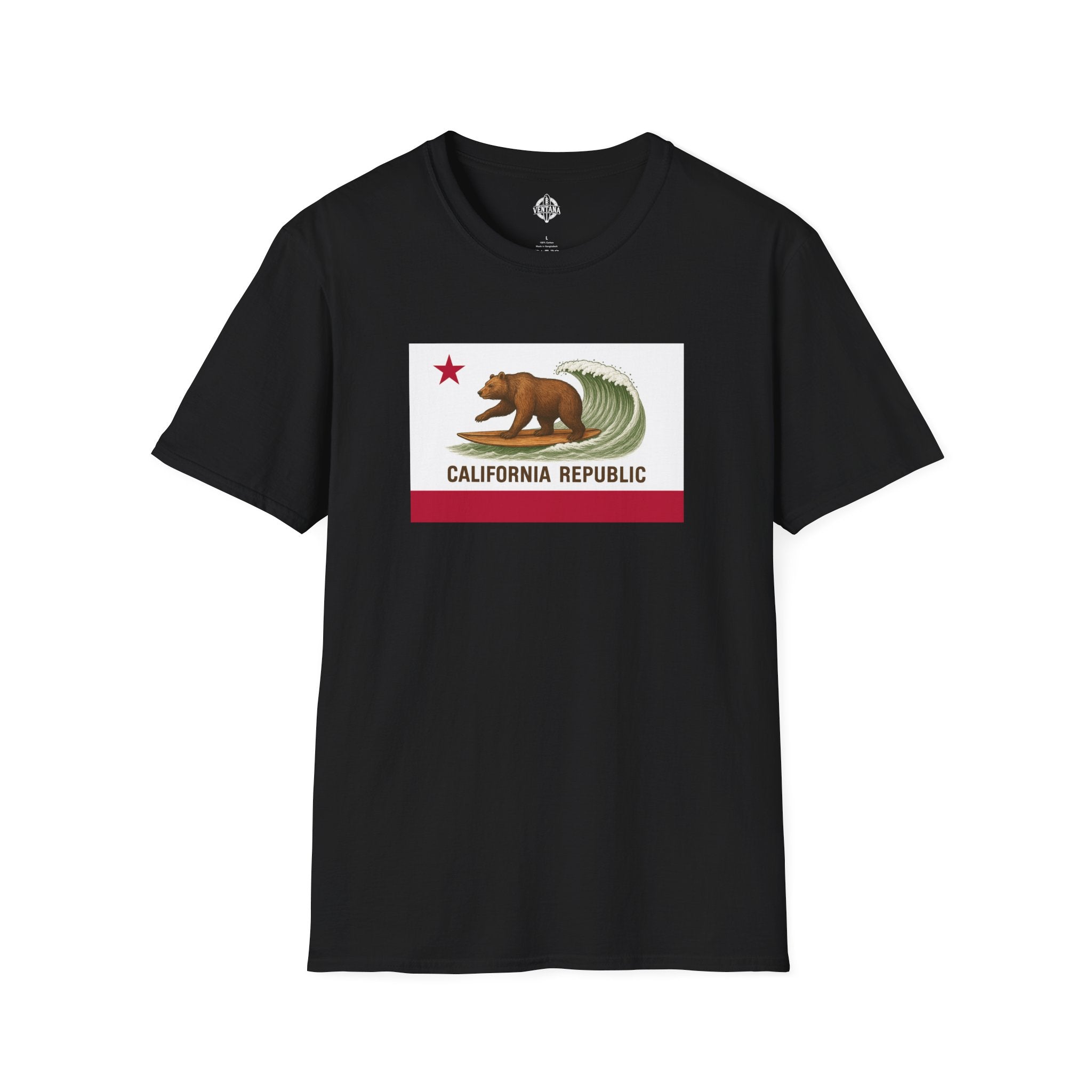 California Surfing Bear Flag Unisex - Soft Style U.S. Cotton T-Shirt