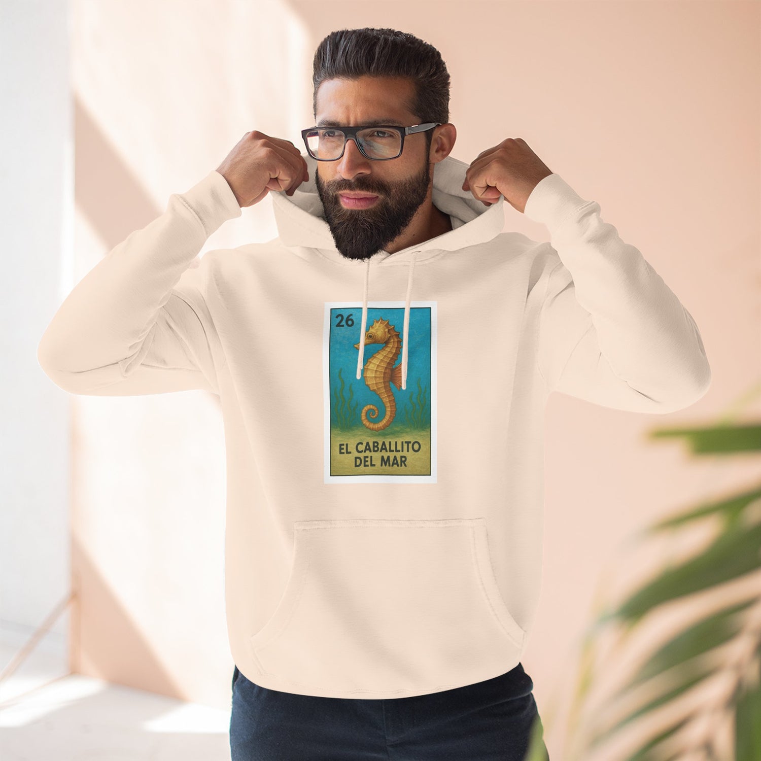Seahorse Lotería Unisex - Pull-Over Cotton Blend Fleece Hoodie (El Caballito del Mar)