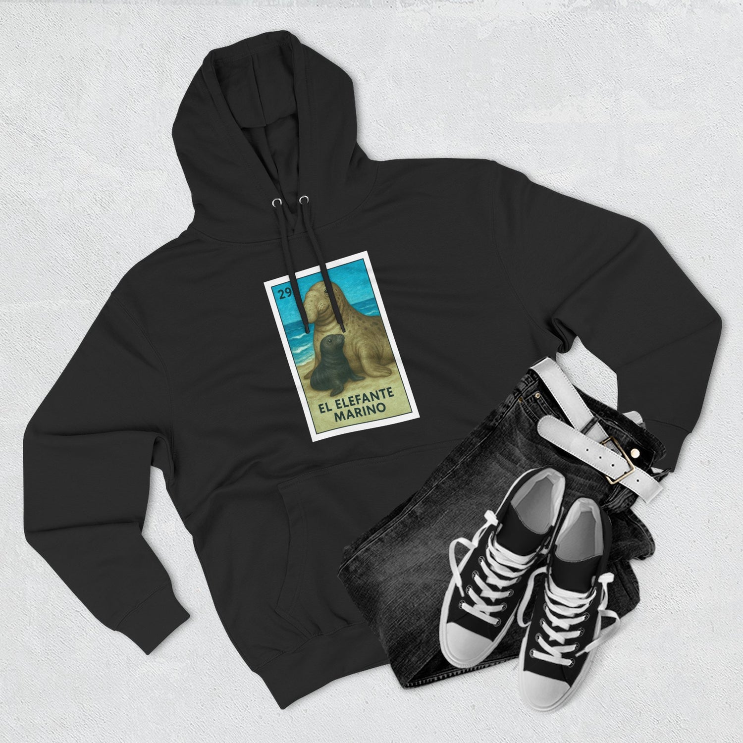 Elephant Seal Lotería Unisex - Pull-Over Cotton Blend Fleece Hoodie (El Elefanto Marino)