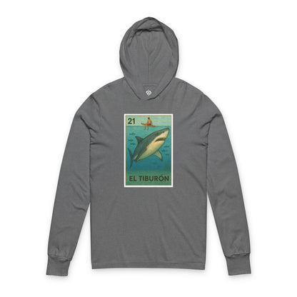 Shark Lotería Unisex - Cotton Hooded Long Sleeve Hooded T-Shirt (El Tiburón)