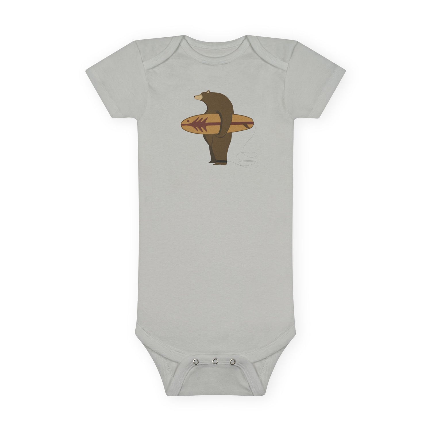 Surfing Grizzly Bear by Fabian Lavater - Baby Short Sleeve 100% Cotton Onesie