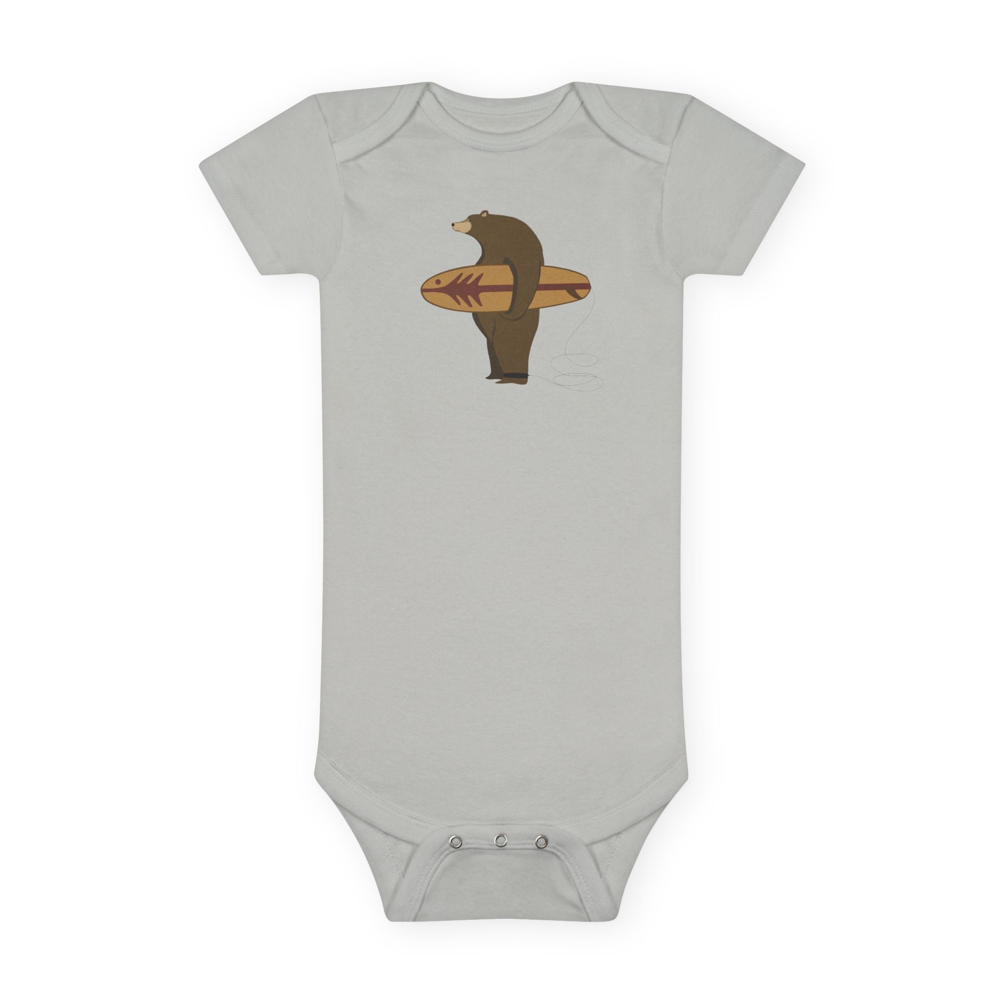 Surfing Grizzly Bear by Fabian Lavater - Baby Short Sleeve 100% Cotton Onesie