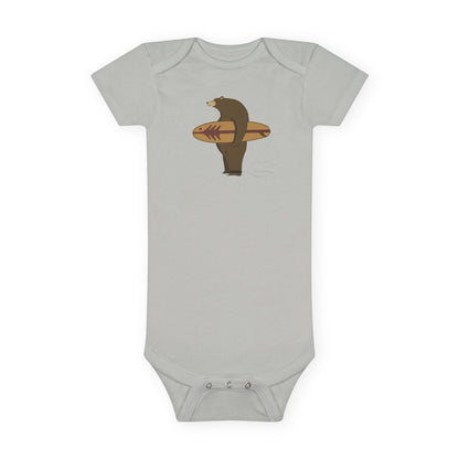 Surfing Grizzly Bear by Fabian Lavater - Baby Short Sleeve 100% Cotton Onesie