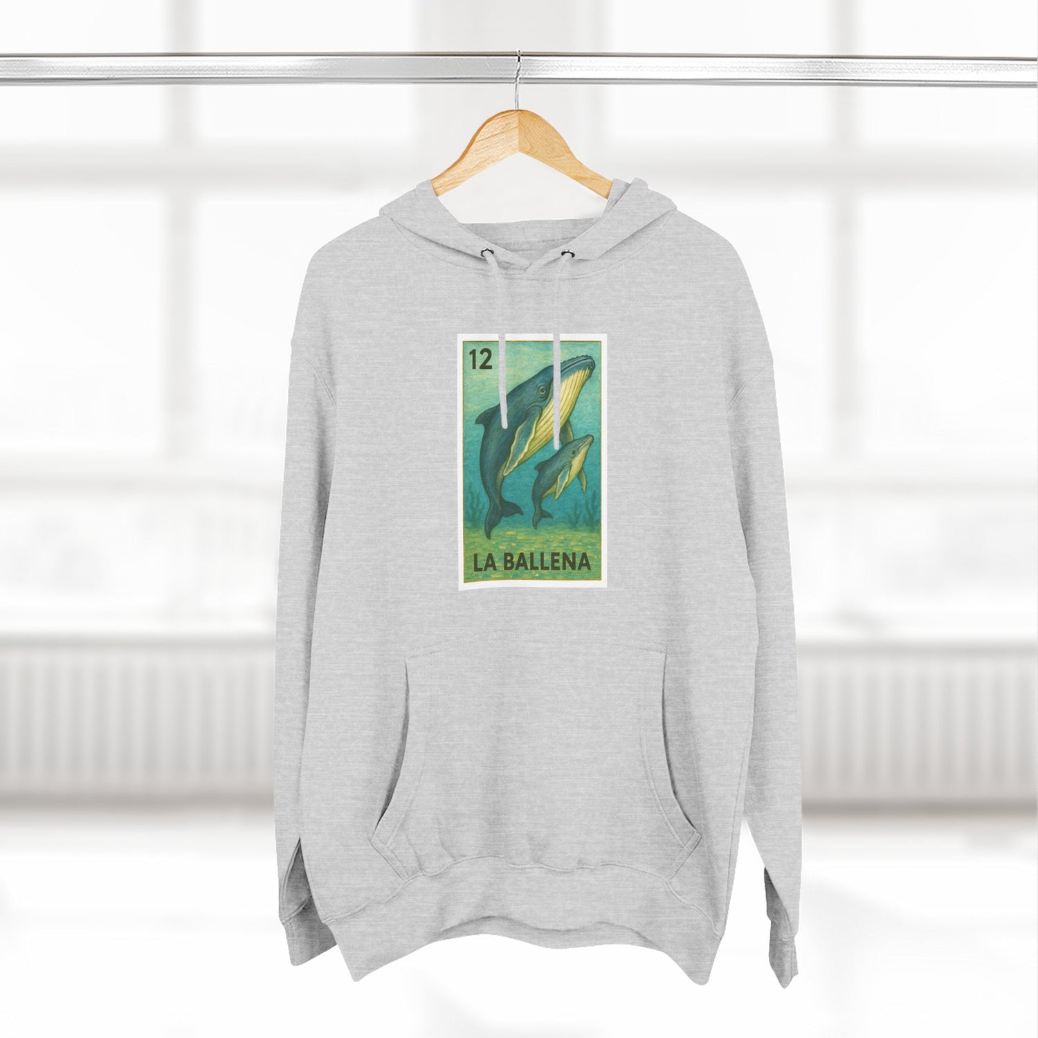 Whale Lotería Unisex - Pull-Over Cotton Blend Fleece Hoodie (La Ballena)