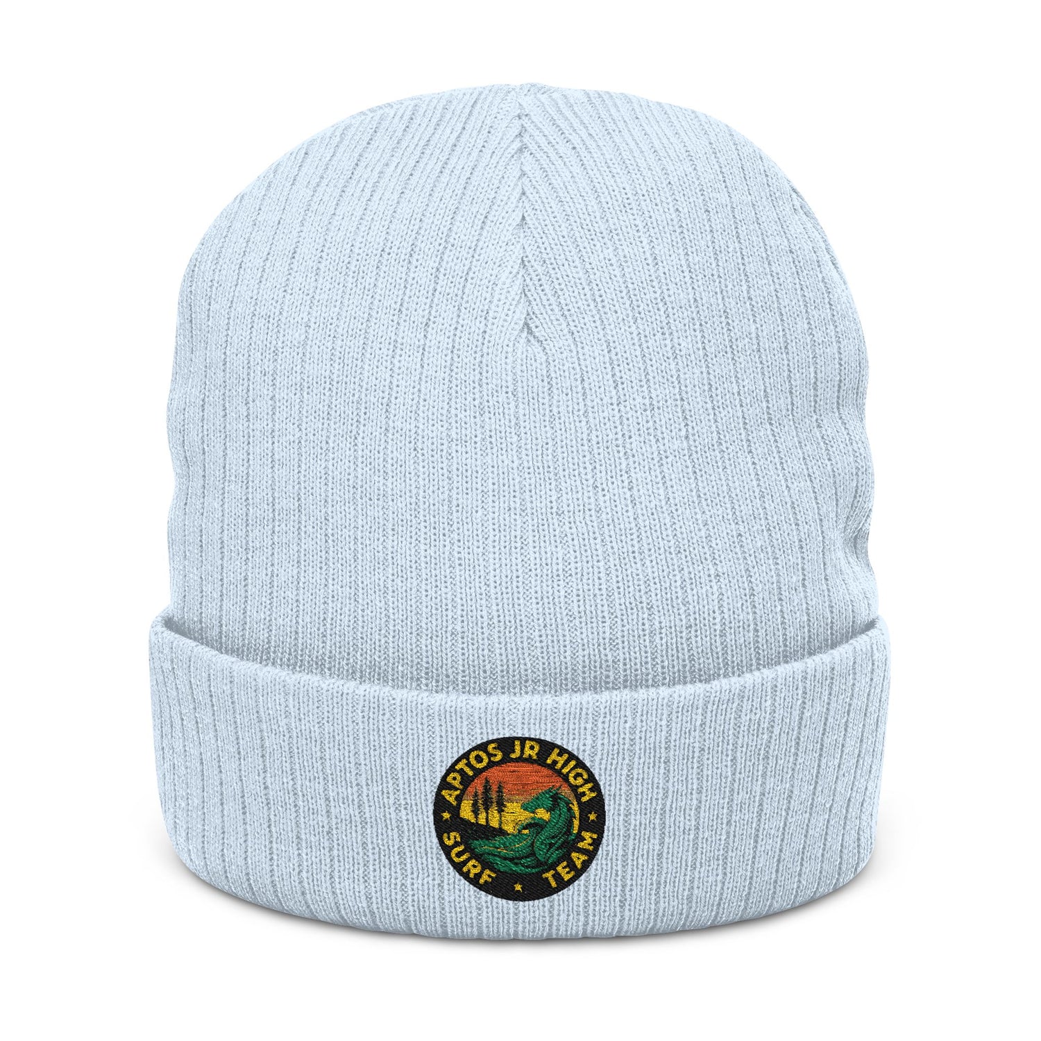 Aptos Junior High Surf Team - Embroidered Unisex Ribbed Knit Beanie with Recycled Polyester