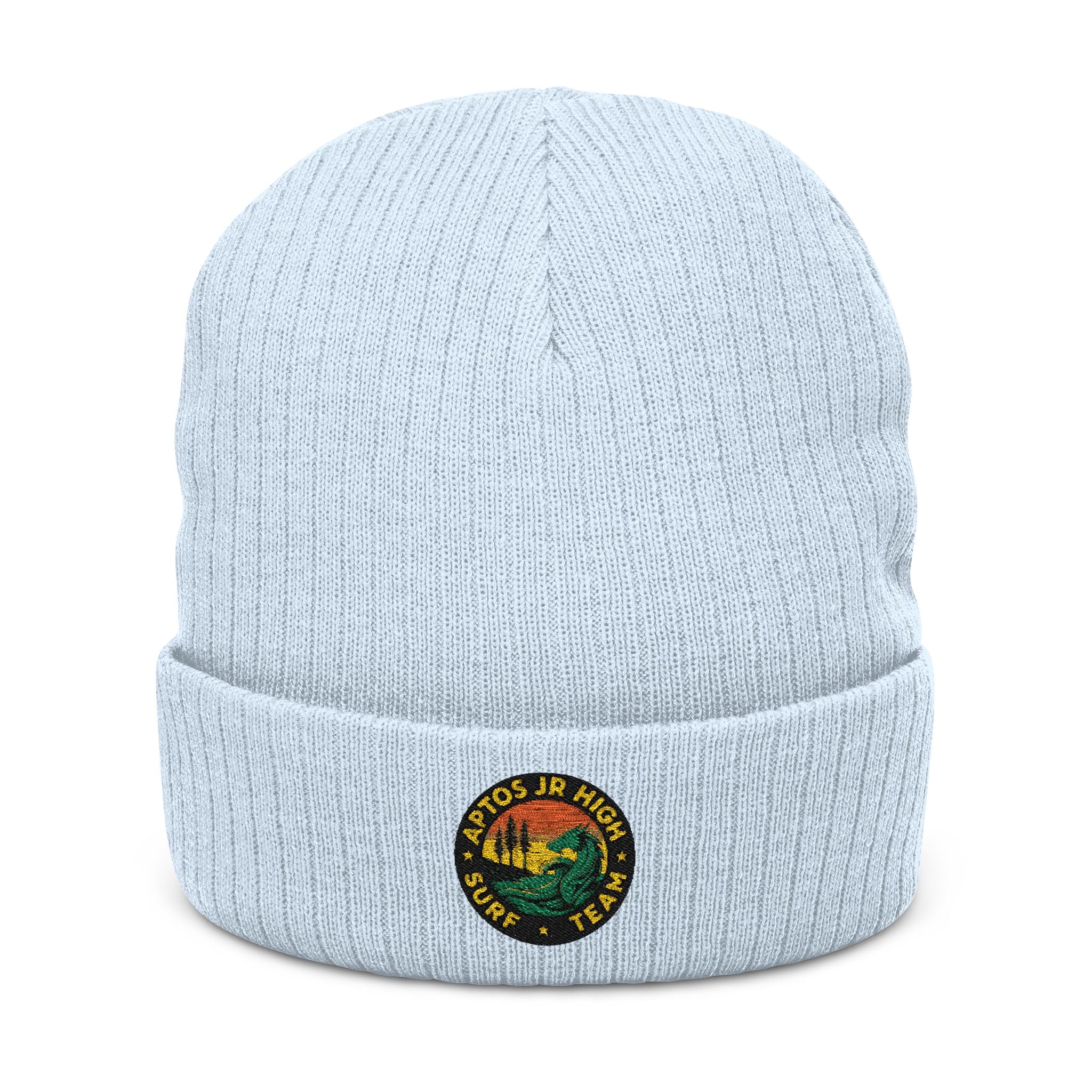 Aptos Junior High Surf Team - Embroidered Unisex Ribbed Knit Beanie with Recycled Polyester