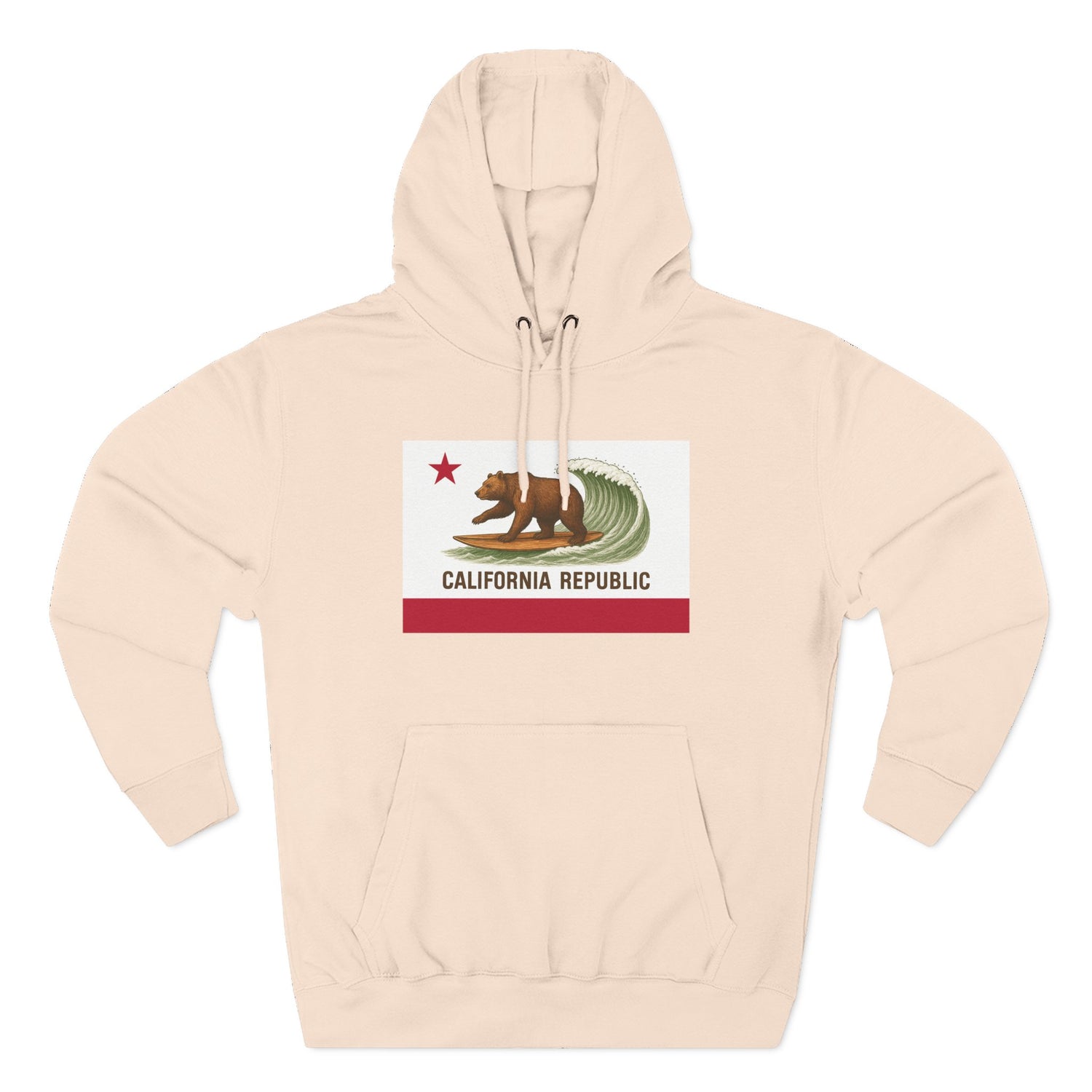 California Surfing Bear Flag Unisex - Pull-Over Cotton Blend Fleece Hoodie