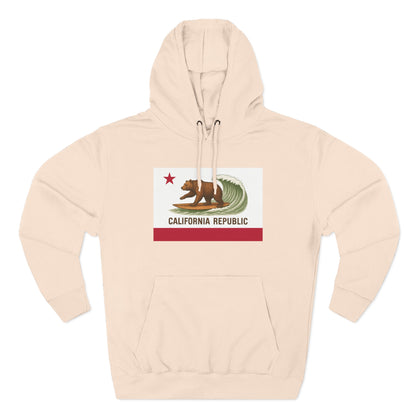 California Surfing Bear Flag Unisex - Pull-Over Cotton Blend Fleece Hoodie