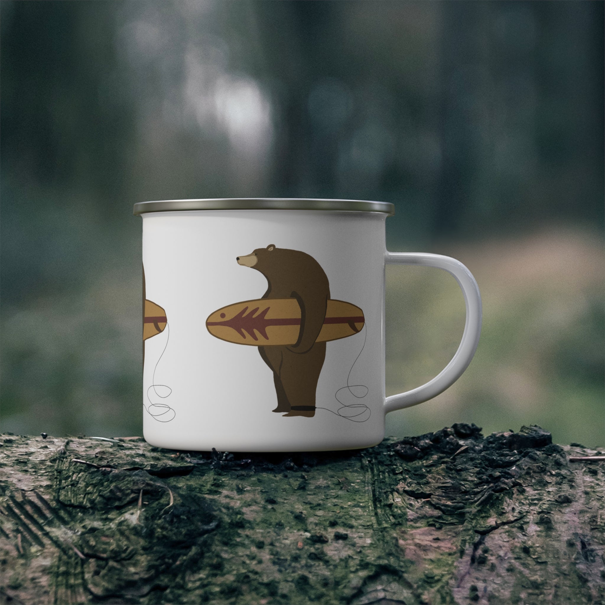 Surfing Grizzly Bear by Fabian Lavater Enamel Camping Mug (12oz - small)