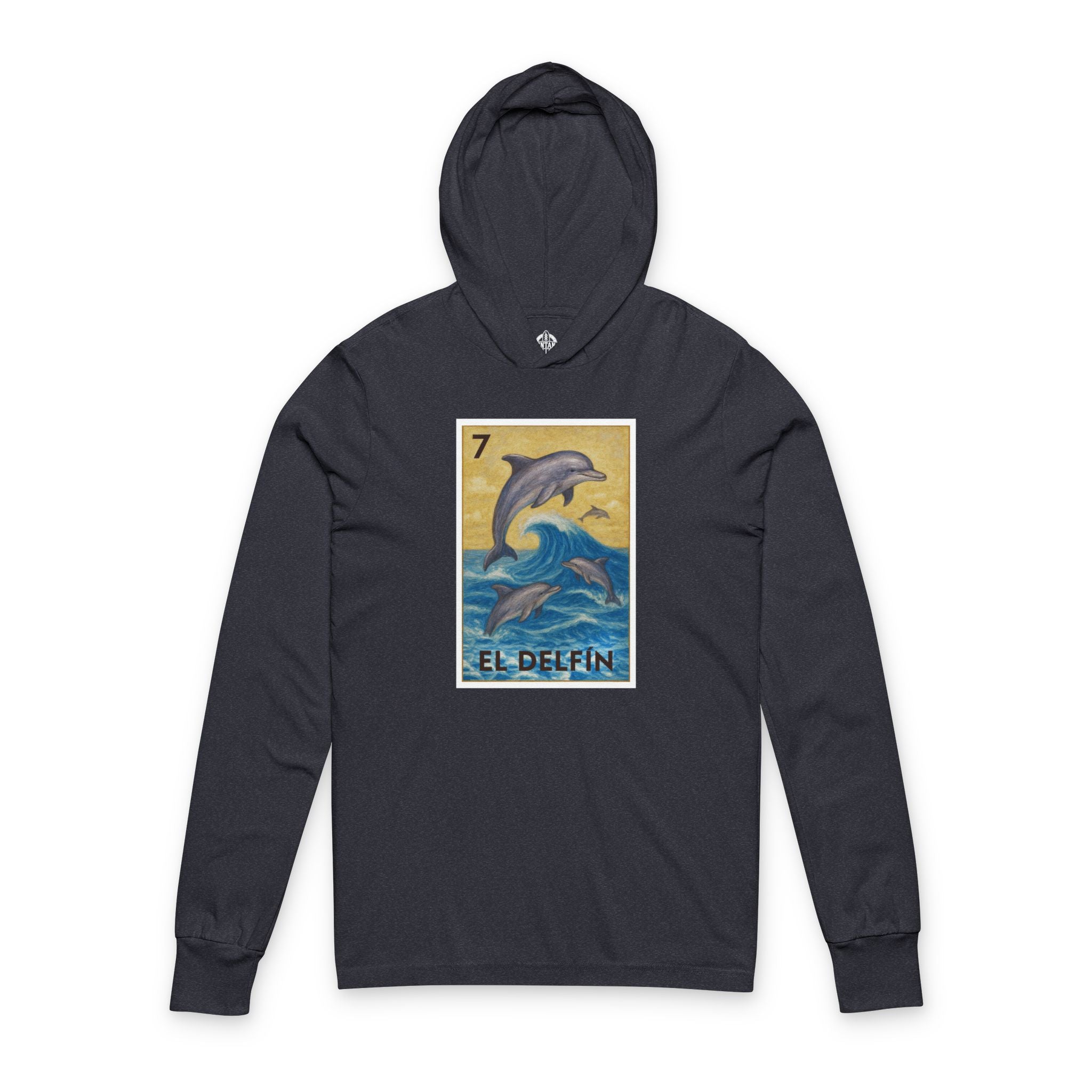 Dolphin Lotería Unisex - Cotton Hooded Long Sleeve Hooded T-Shirt (El Delfín)