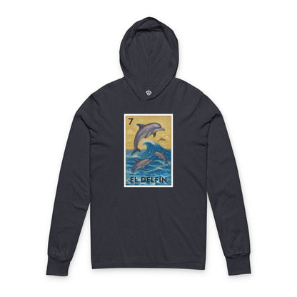 Dolphin Lotería Unisex - Cotton Hooded Long Sleeve Hooded T-Shirt (El Delfín)