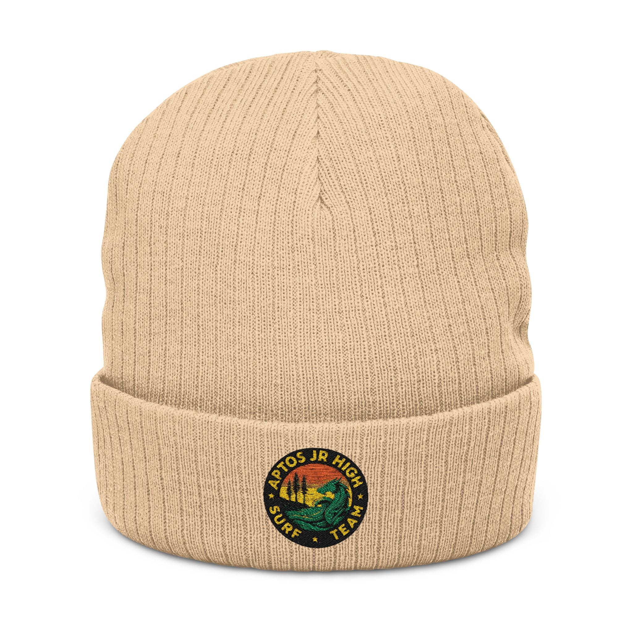 Aptos Junior High Surf Team - Embroidered Unisex Ribbed Knit Beanie with Recycled Polyester