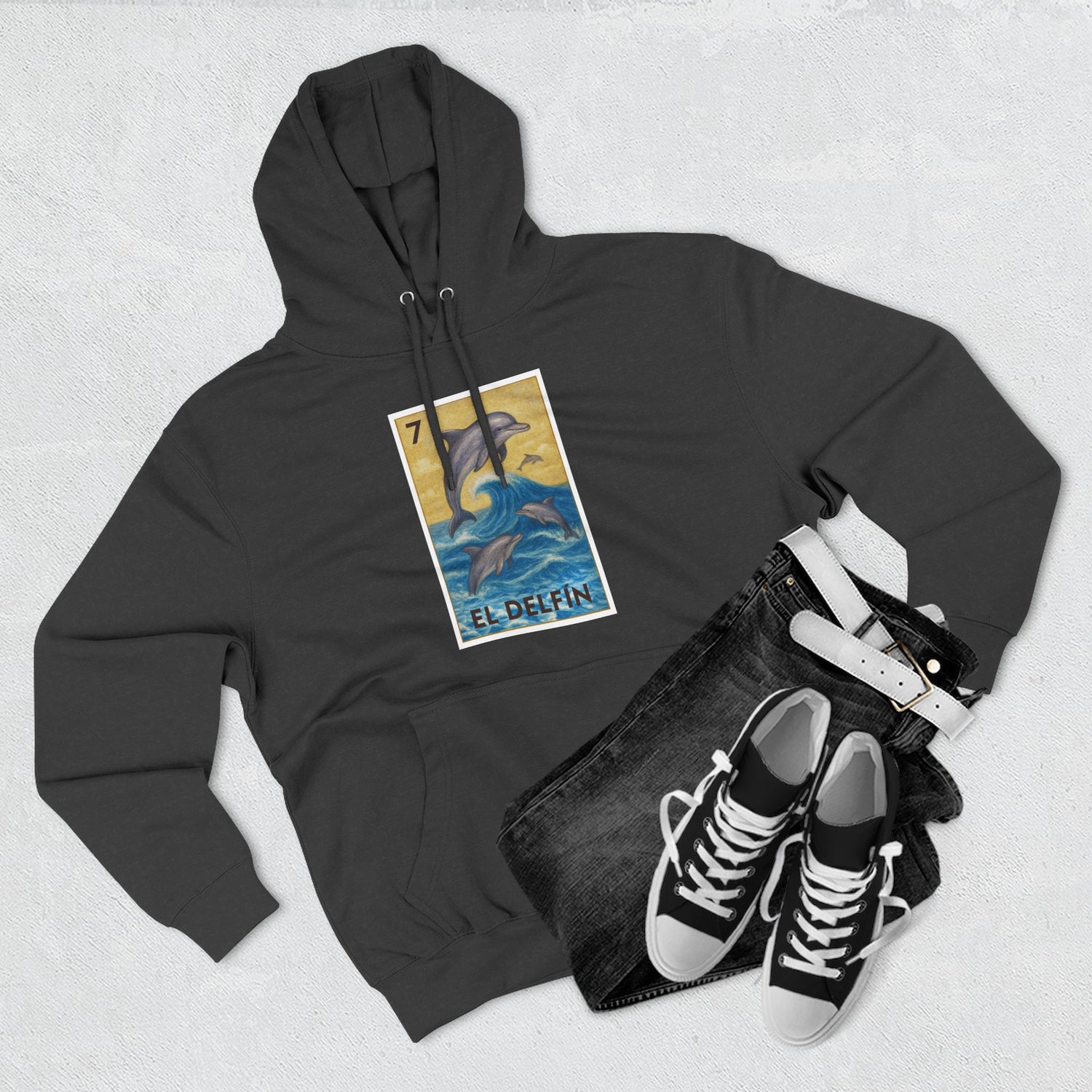 Dolphin Lotería Unisex - Pull-Over Cotton Blend Fleece Hoodie (El Delfín)