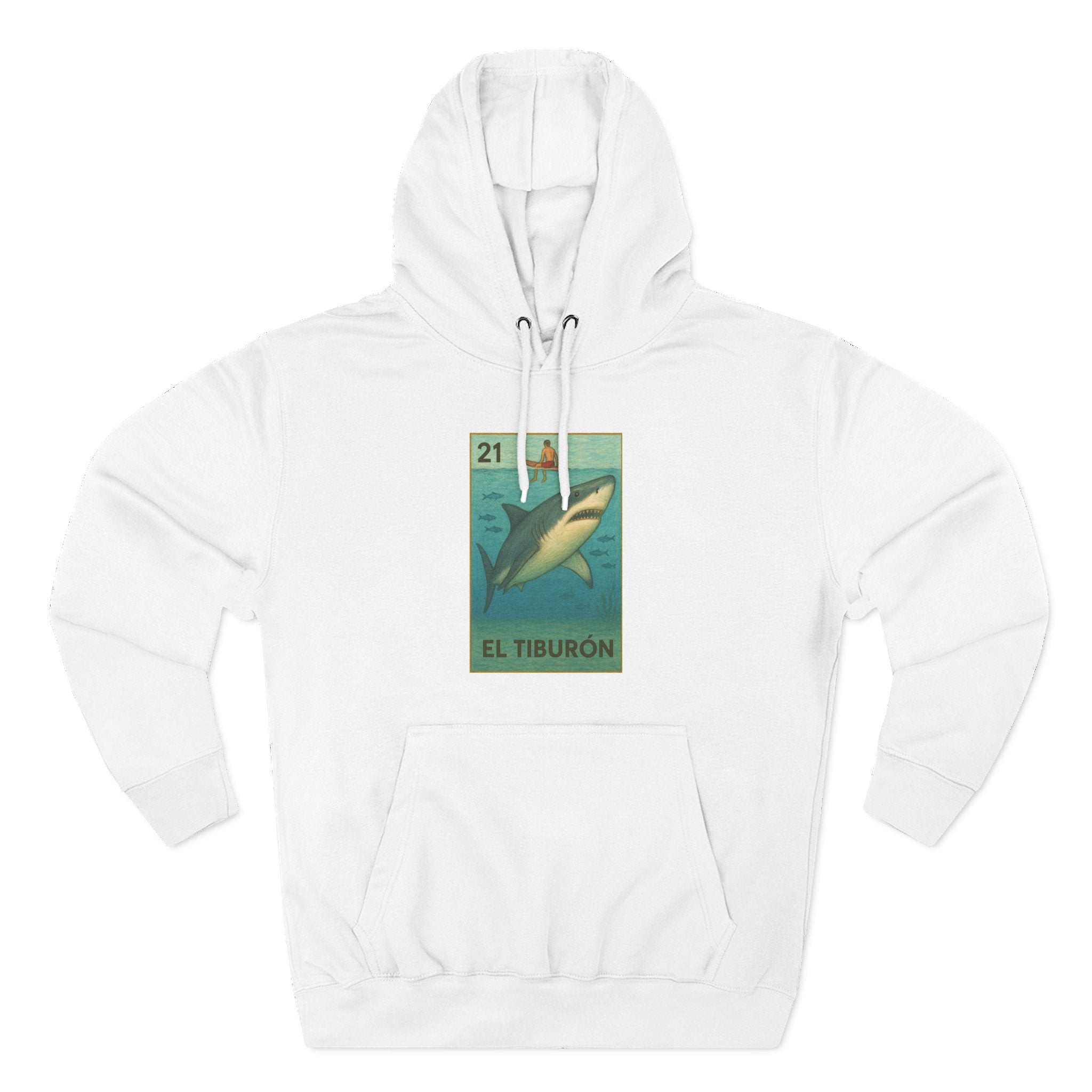 Shark Lotería Unisex - Pull-Over Cotton Blend Fleece Hoodie (El Tiburón)