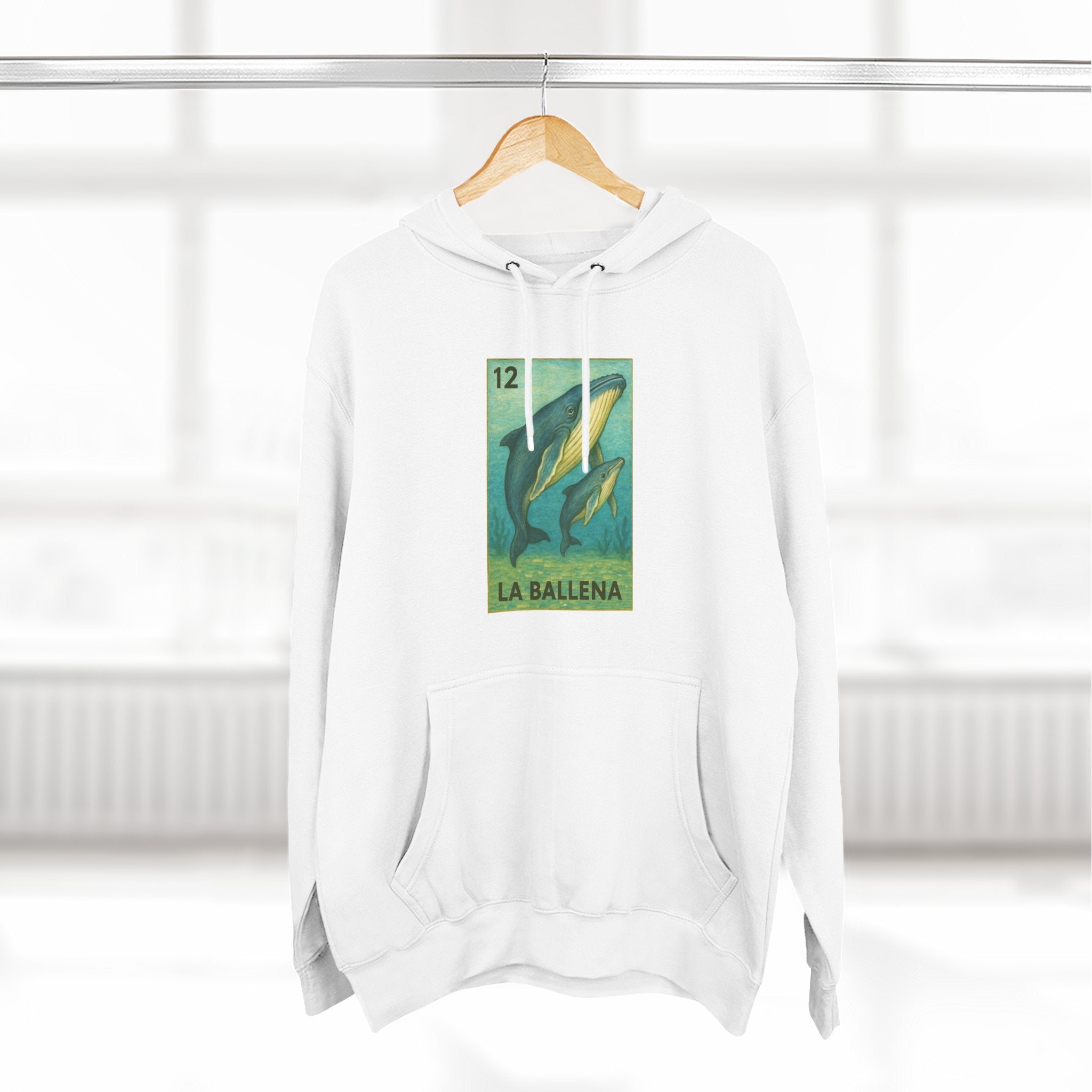 Whale Lotería Unisex - Pull-Over Cotton Blend Fleece Hoodie (La Ballena)