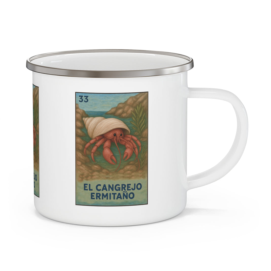 Hermit Crab Lotería Enamel Camping Mug (El Cangrejo Ermitaño) (12oz - small)