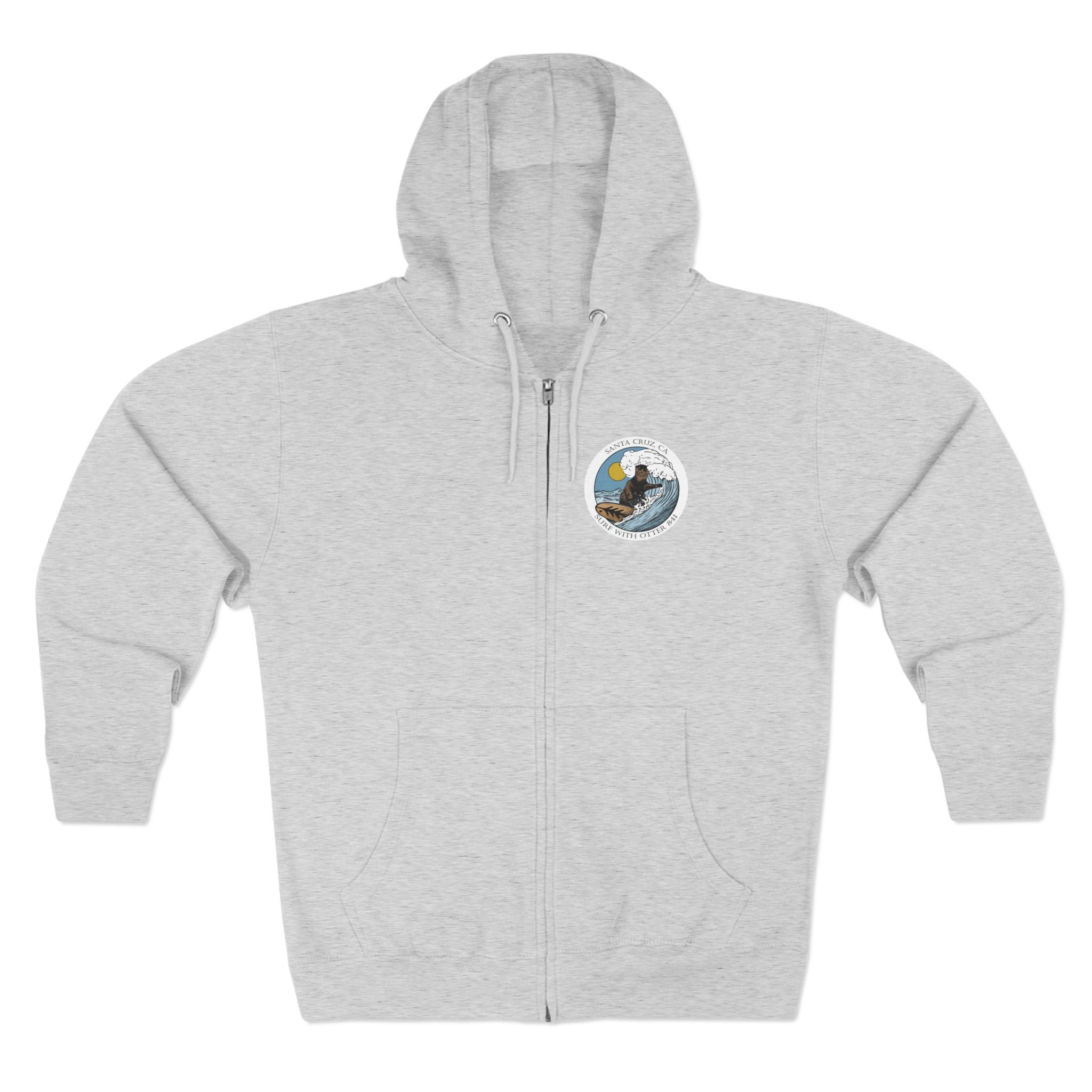 Surf with Otter 841 by Thiago Bianchini Unisex - Zip Cotton Blend Fleece Hoodie