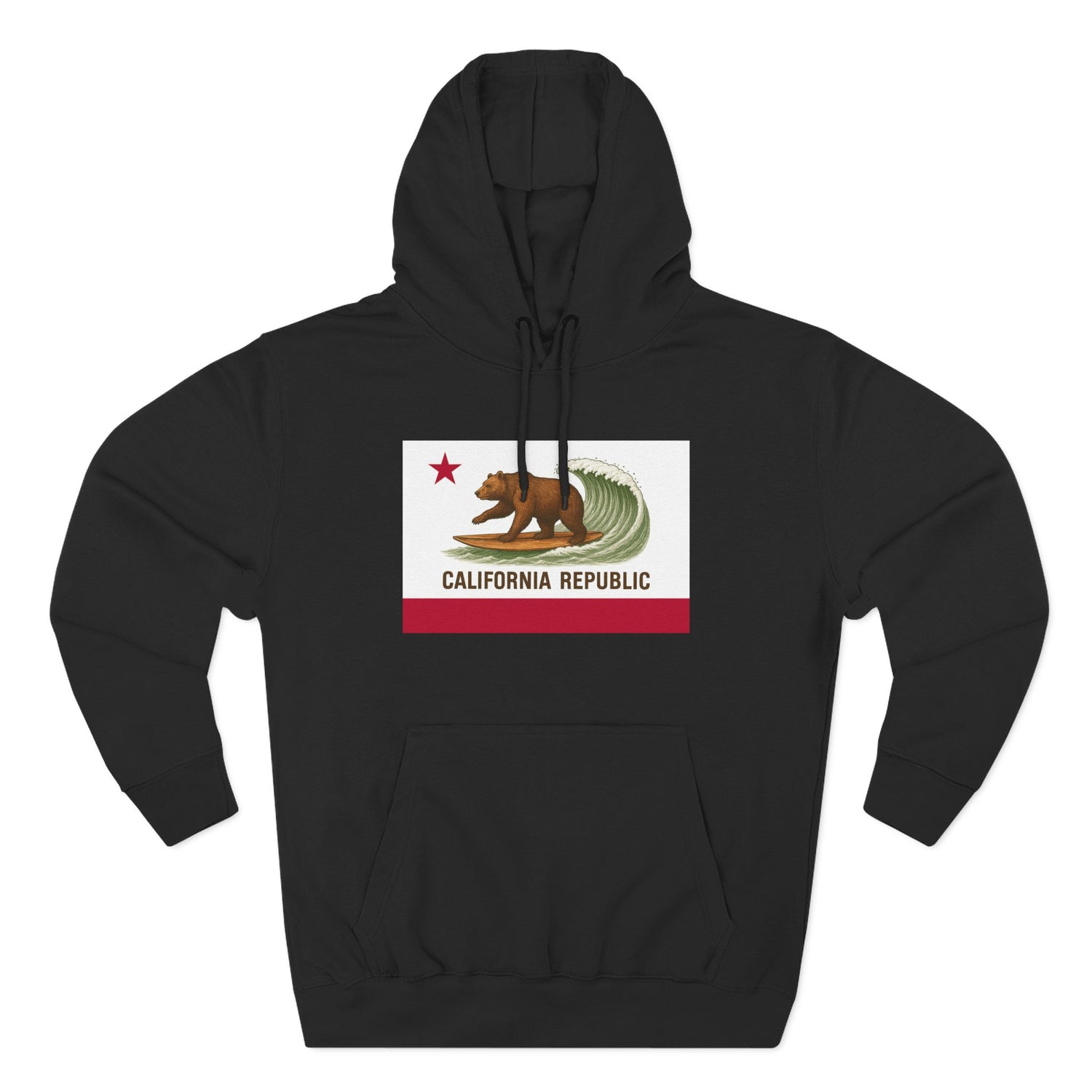 California Surfing Bear Flag Unisex - Pull-Over Cotton Blend Fleece Hoodie