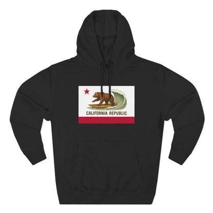 California Surfing Bear Flag Unisex - Pull-Over Cotton Blend Fleece Hoodie