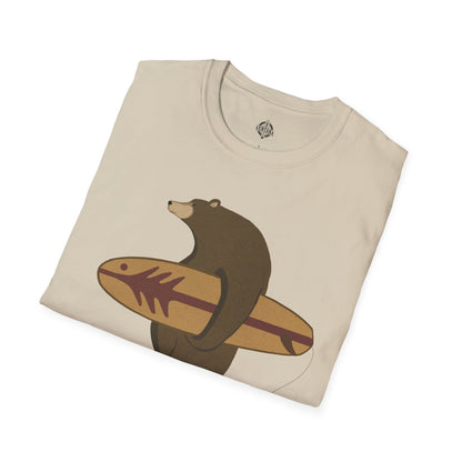 Surfing Grizzly Bear by Fabian Lavater Unisex - Soft Style U.S. Cotton T-Shirt