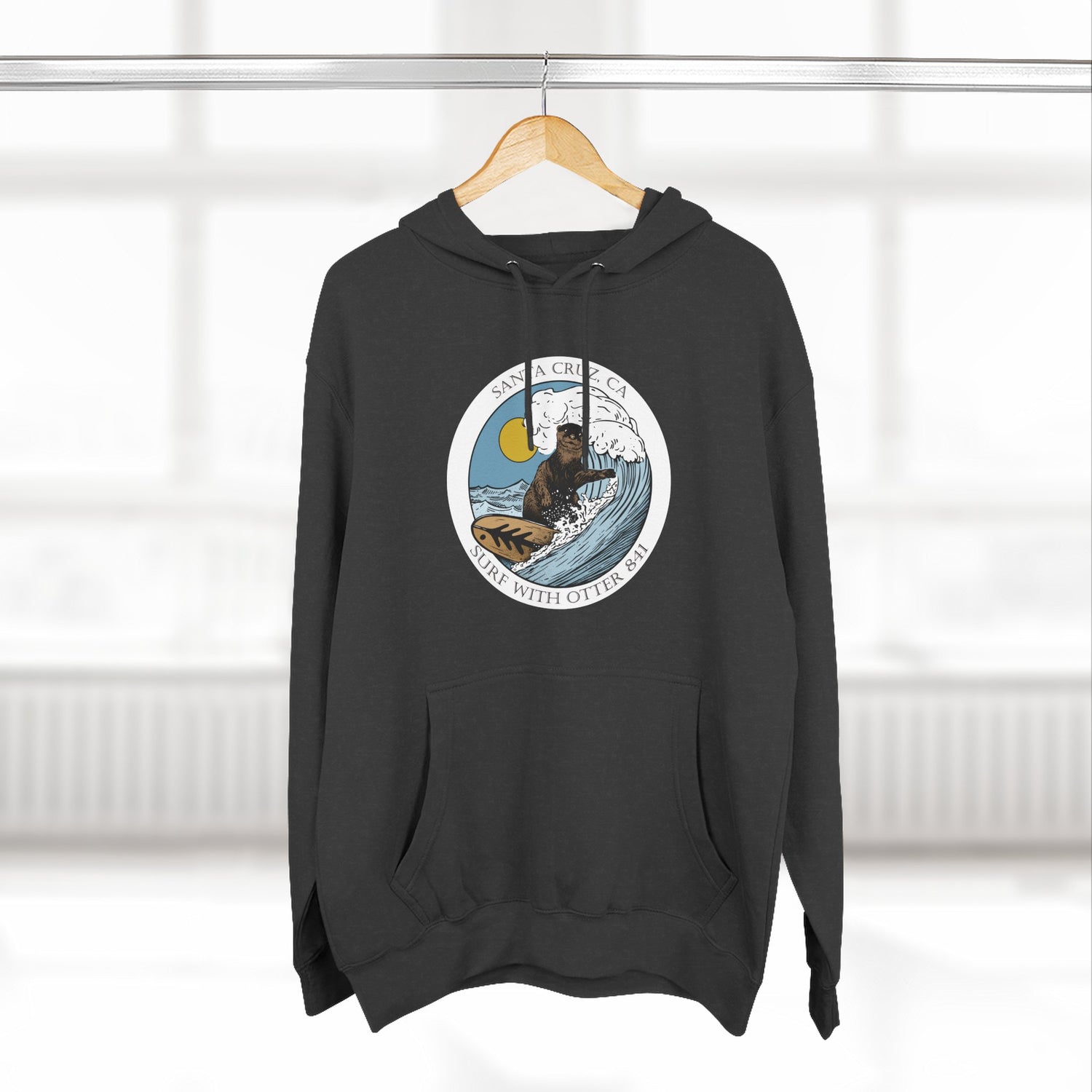 Surf with Otter 841 by Thiago Bianchini Unisex - Pull-Over Cotton Blend Fleece Hoodie