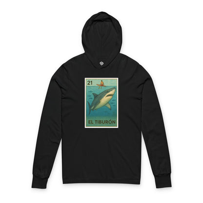 Shark Lotería Unisex - Cotton Hooded Long Sleeve Hooded T-Shirt (El Tiburón)
