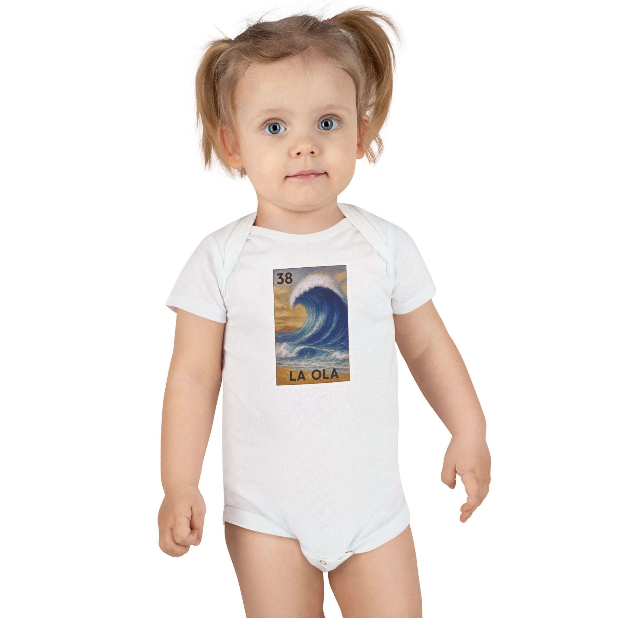 Wave Lotería - Baby Short Sleeve 100% Cotton Onesie (La Ola)