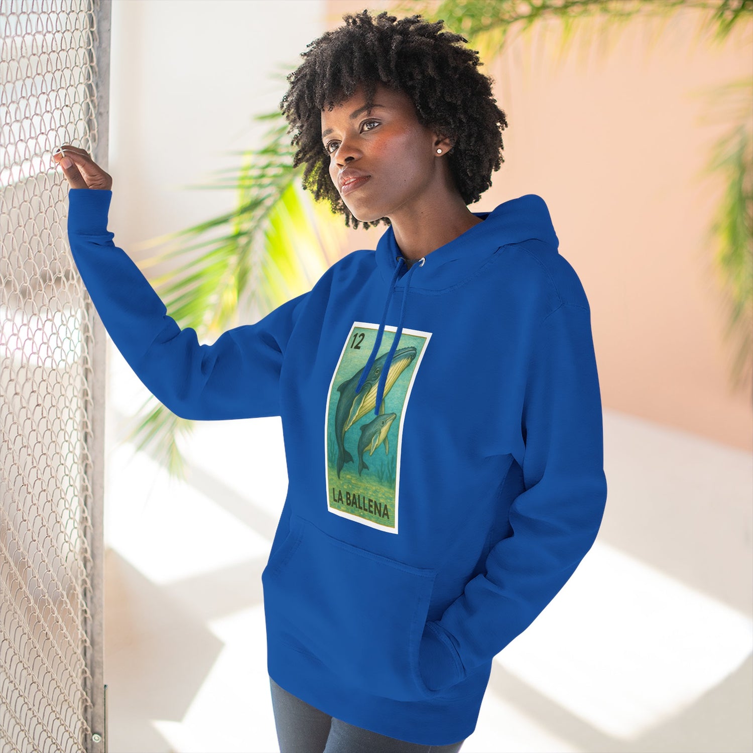 Whale Lotería Unisex - Pull-Over Cotton Blend Fleece Hoodie (La Ballena)