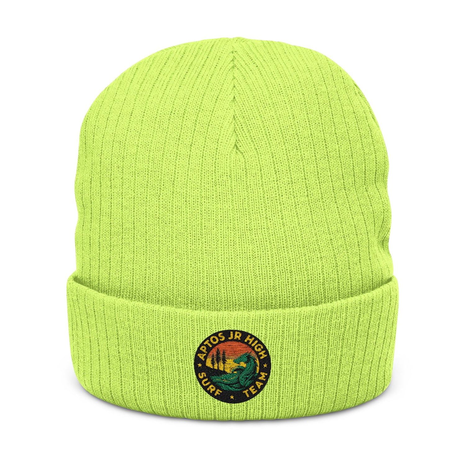 Aptos Junior High Surf Team - Embroidered Unisex Ribbed Knit Beanie with Recycled Polyester
