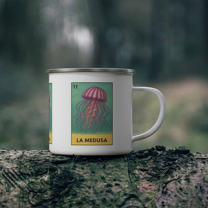 Sea Jelly Lotería Enamel Camping Mug (La Medusa) (12oz - small)