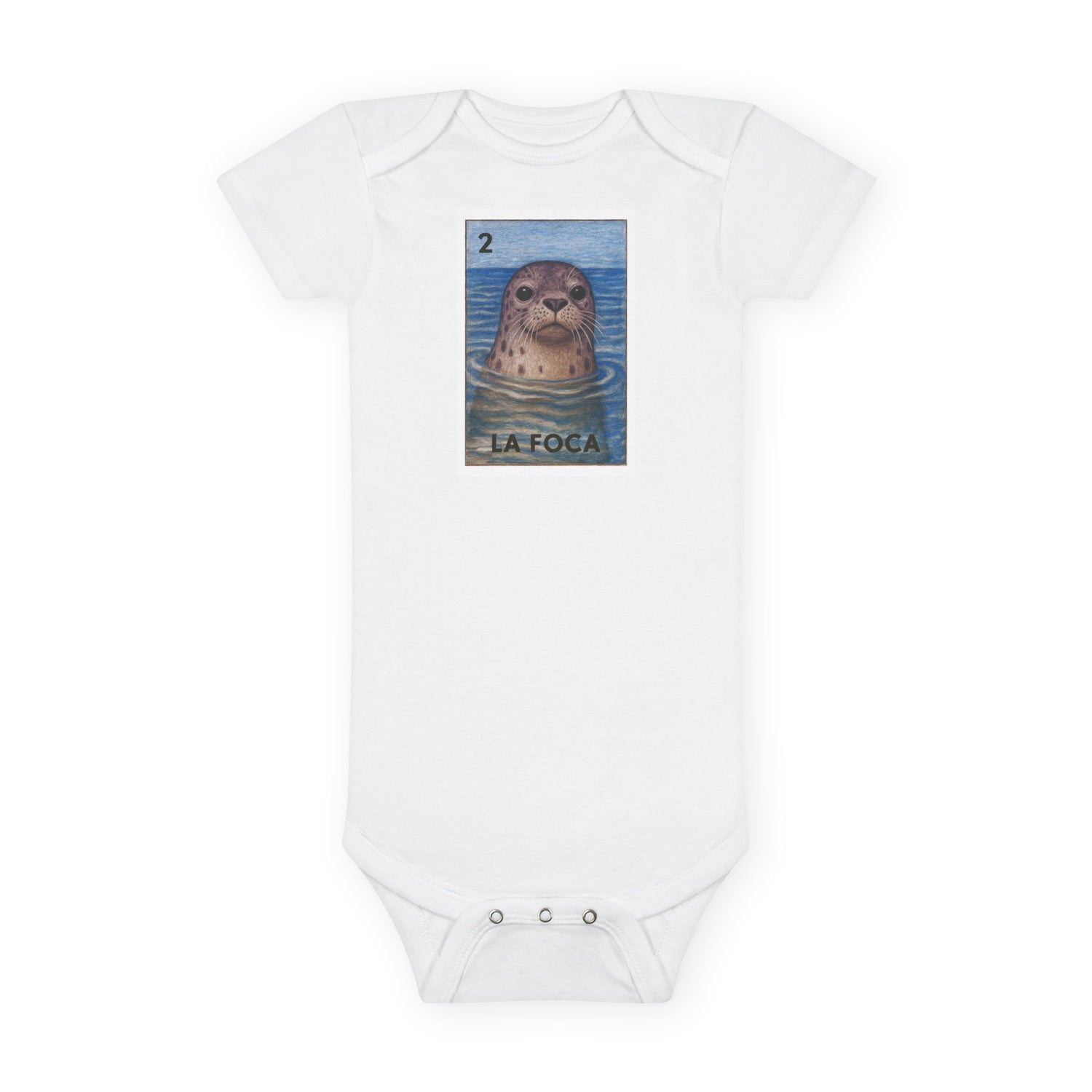 Seal Lotería - Baby Short Sleeve 100% Cotton Onesie (La Foca)