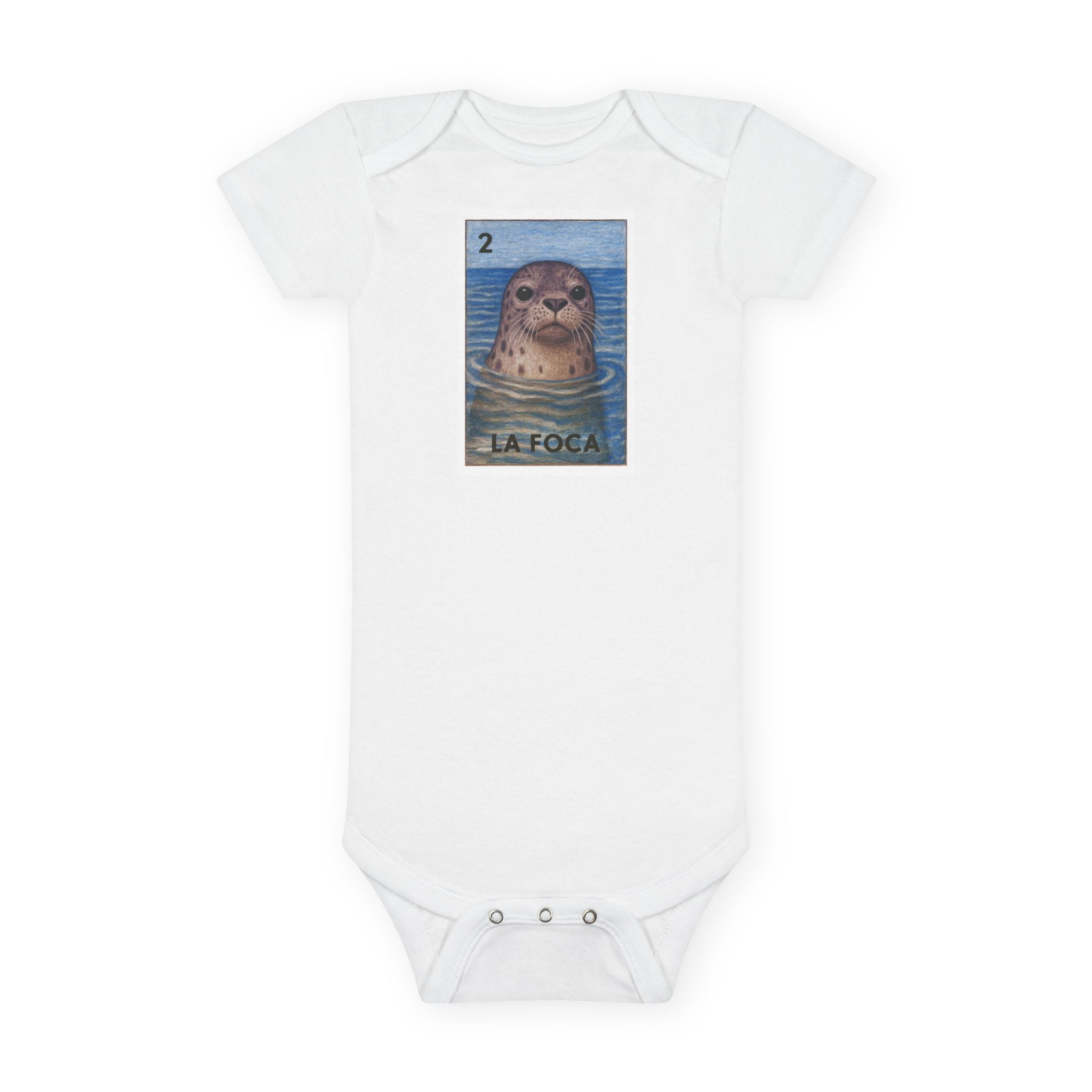 Seal Lotería - Baby Short Sleeve 100% Cotton Onesie (La Foca)