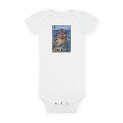 Seal Lotería - Baby Short Sleeve 100% Cotton Onesie (La Foca)