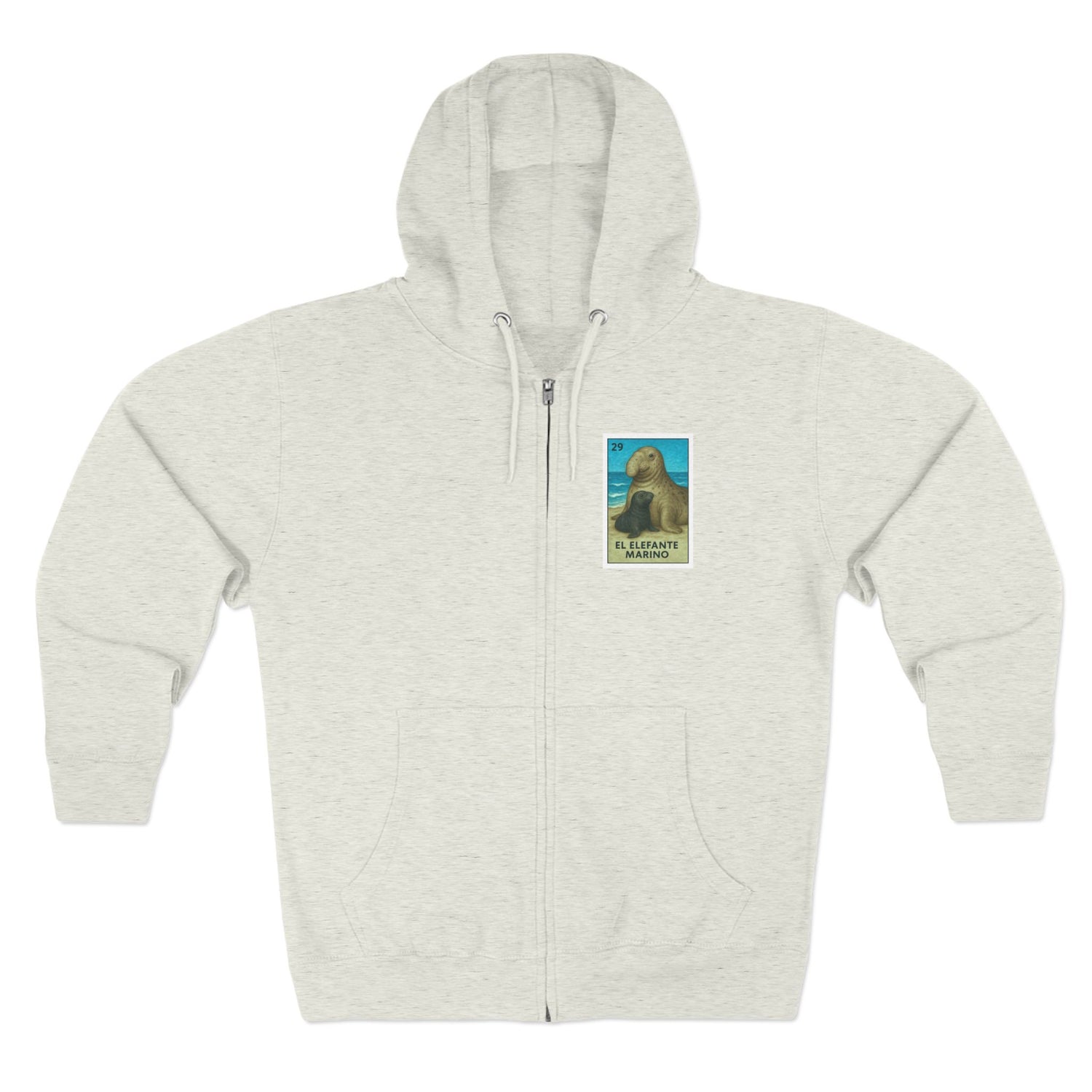 Elephant Seal Lotería Unisex - Zip Cotton Blend Fleece Hoodie (El Elefante Marino)