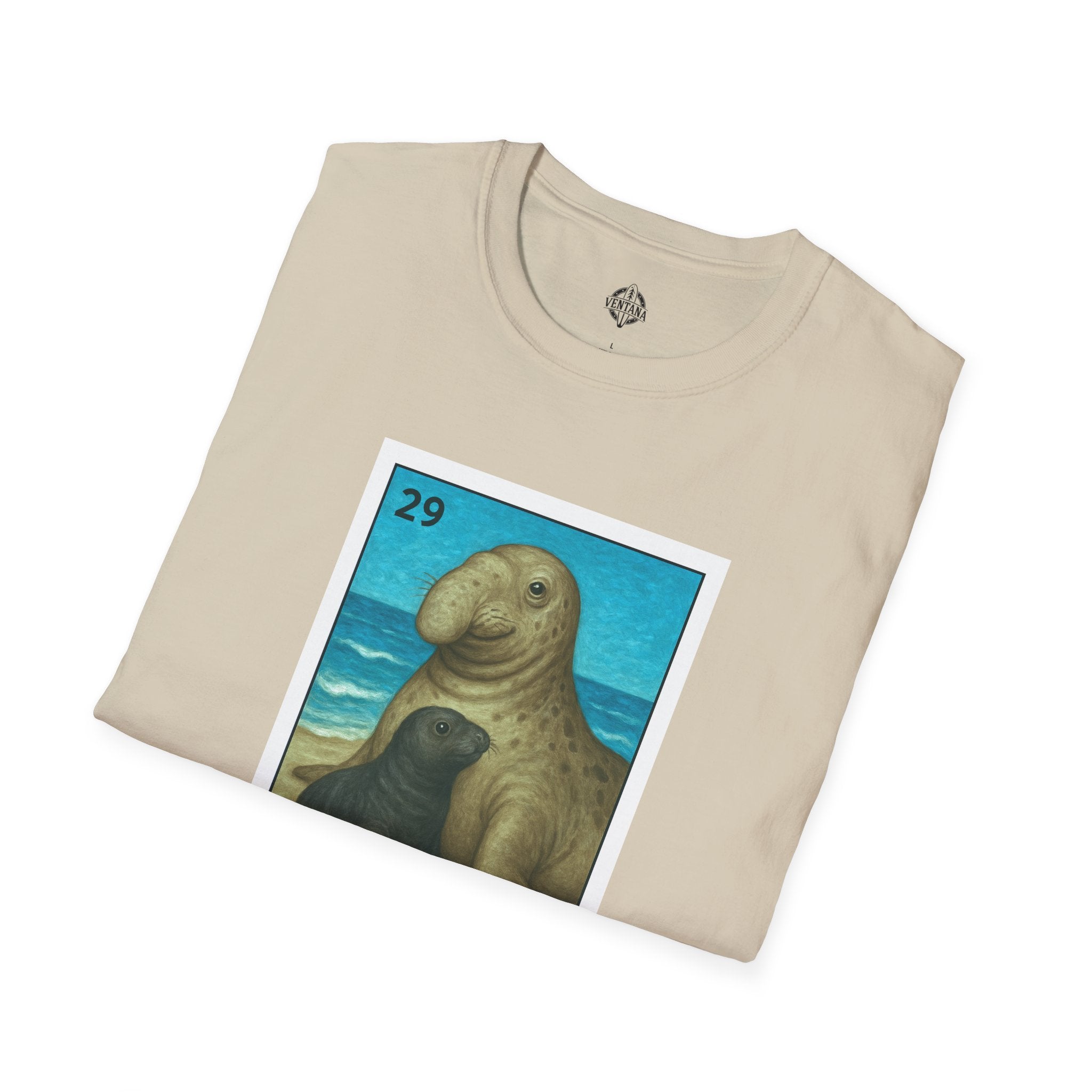 Elephant Seal Lotería Unisex - Soft Style U.S. Cotton T-Shirt (El Elefante Marino)