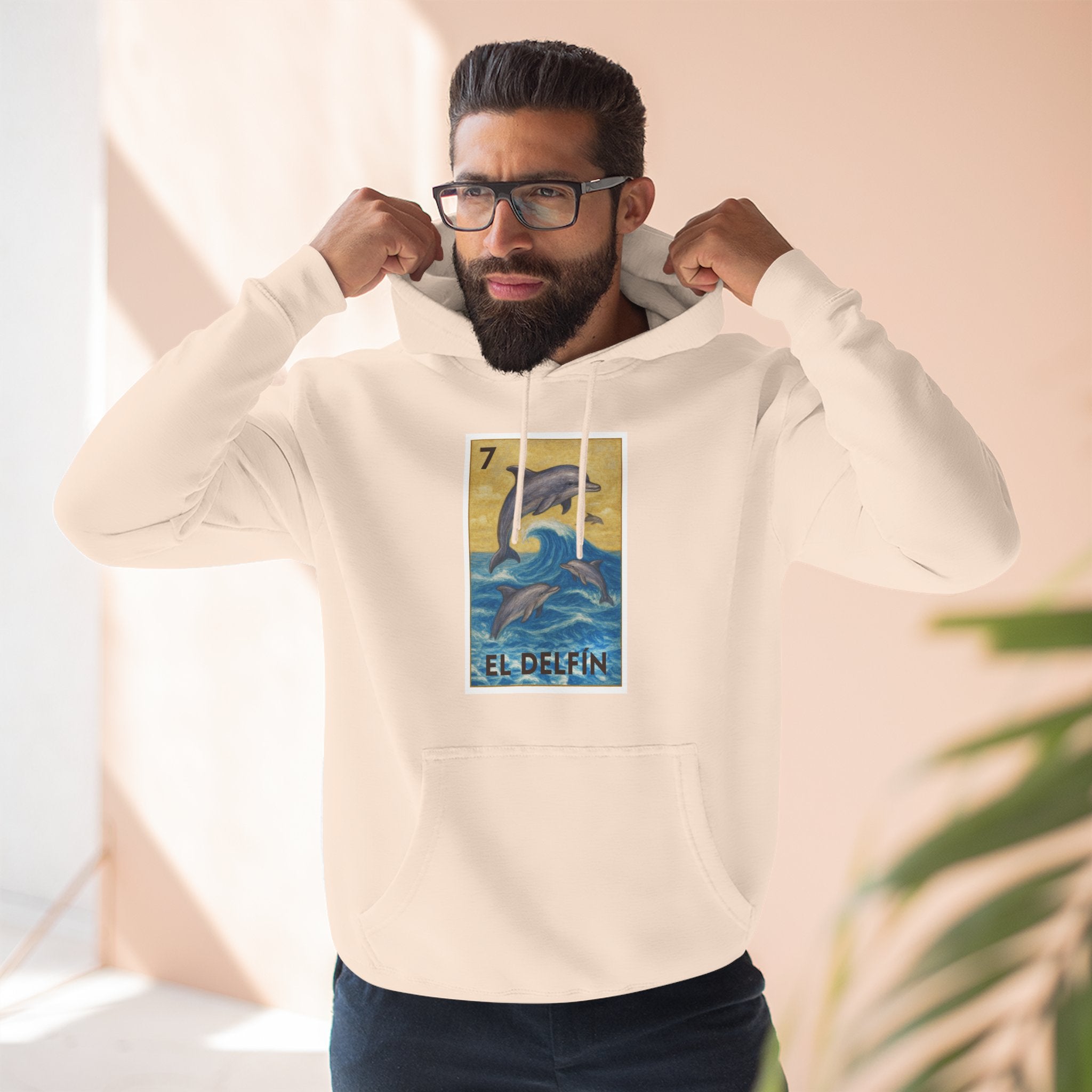 Dolphin Lotería Unisex - Pull-Over Cotton Blend Fleece Hoodie (El Delfín)
