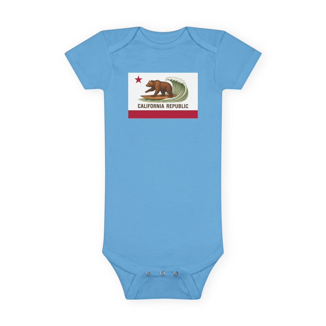 California Surfing Bear Flag - Baby Short Sleeve 100% Cotton Onesie