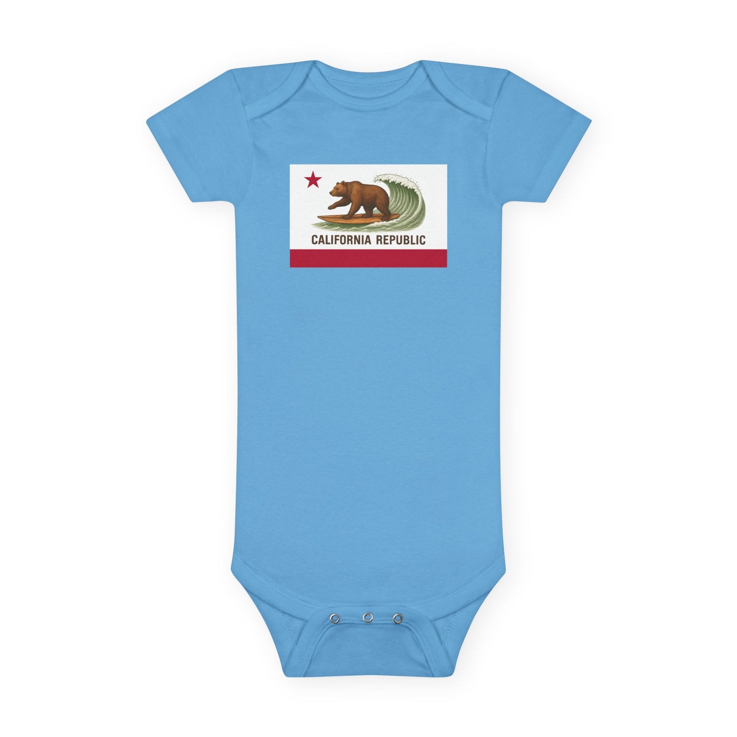 California Surfing Bear Flag - Baby Short Sleeve 100% Cotton Onesie
