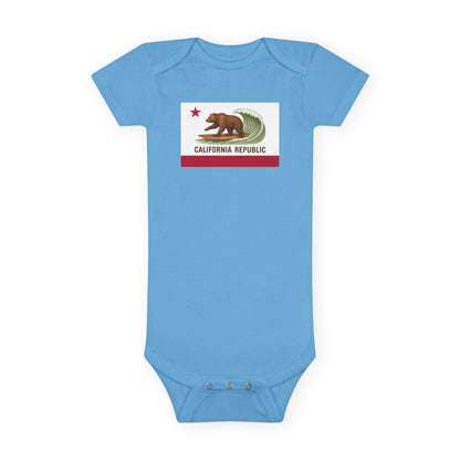 California Surfing Bear Flag - Baby Short Sleeve 100% Cotton Onesie
