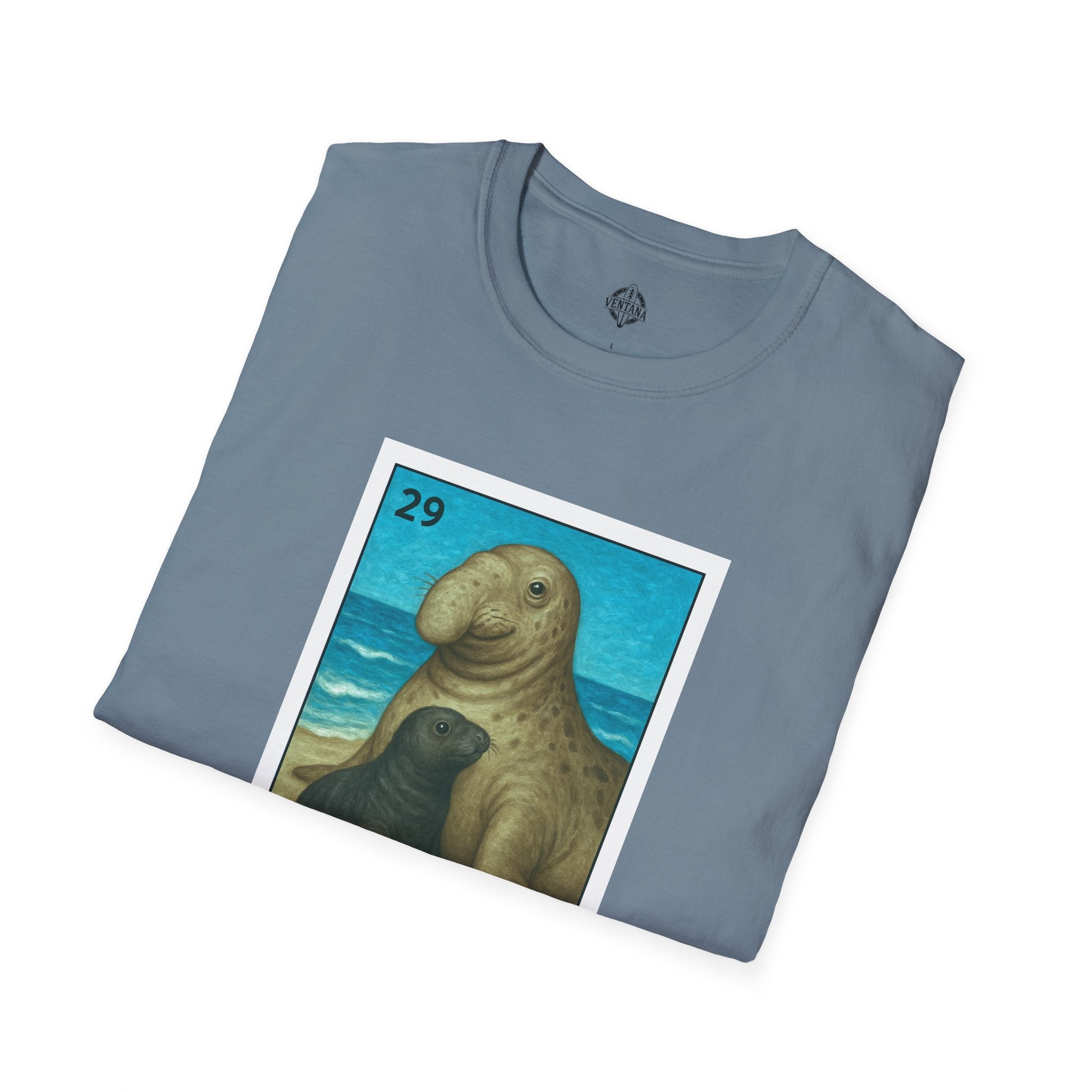 Elephant Seal Lotería Unisex - Soft Style U.S. Cotton T-Shirt (El Elefante Marino)