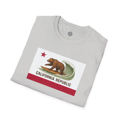 California Surfing Bear Flag Unisex - Soft Style U.S. Cotton T-Shirt