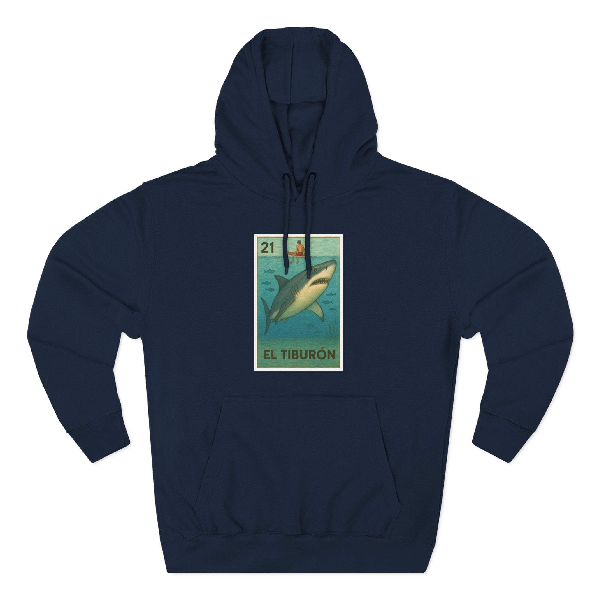 Shark Lotería Unisex - Pull-Over Cotton Blend Fleece Hoodie (El Tiburón)