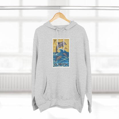 Dolphin Lotería Unisex - Pull-Over Cotton Blend Fleece Hoodie (El Delfín)