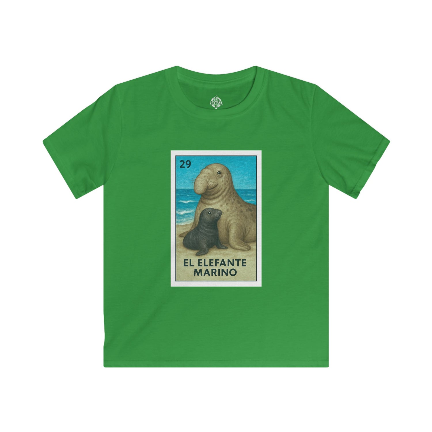Elephant Seal Lotería Kids - Soft Style U.S. Cotton T-Shirt (El Elefante Marino)