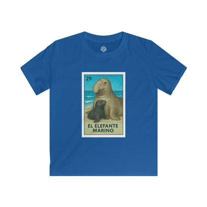 Elephant Seal Lotería Kids - Soft Style U.S. Cotton T-Shirt (El Elefante Marino)