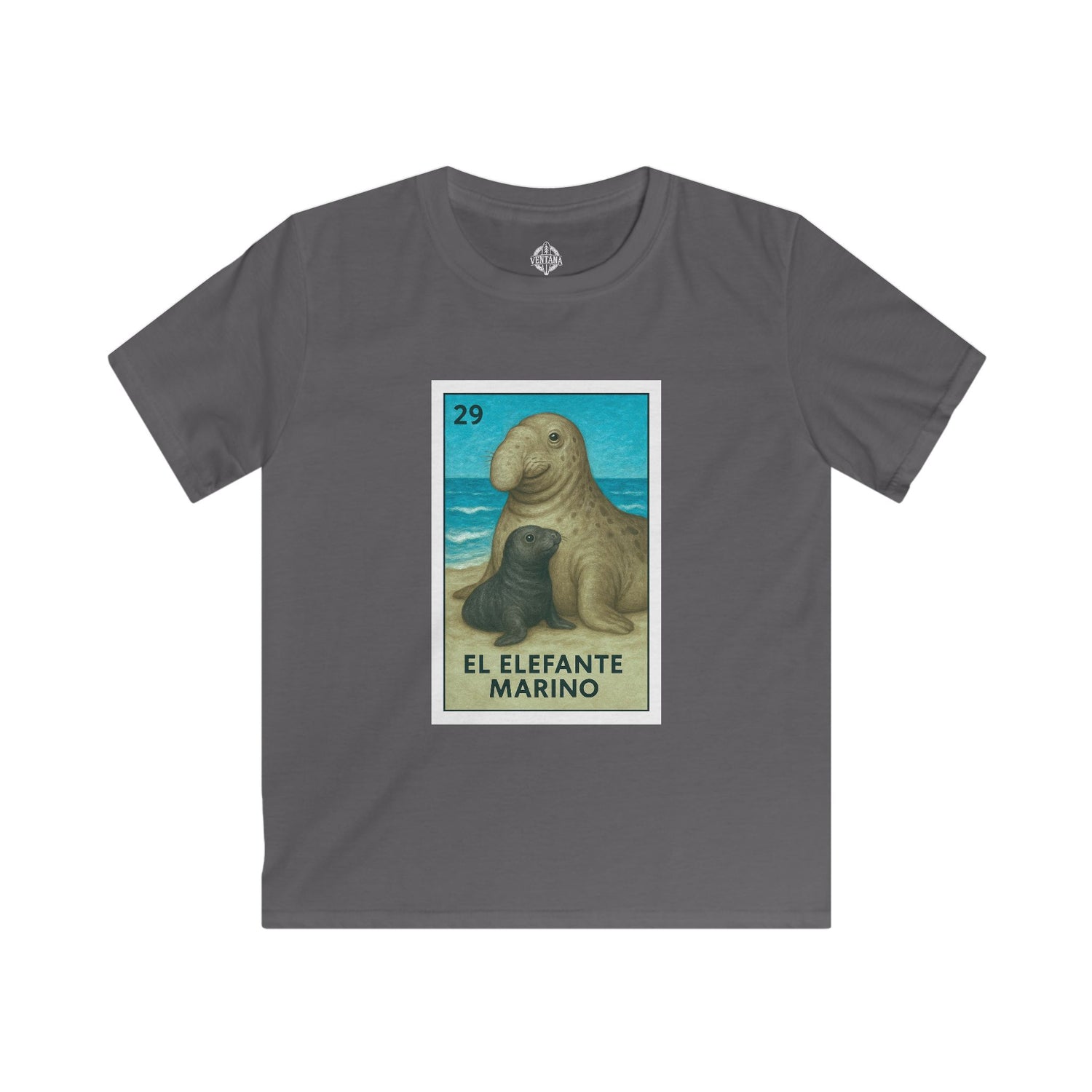 Elephant Seal Lotería Kids - Soft Style U.S. Cotton T-Shirt (El Elefante Marino)