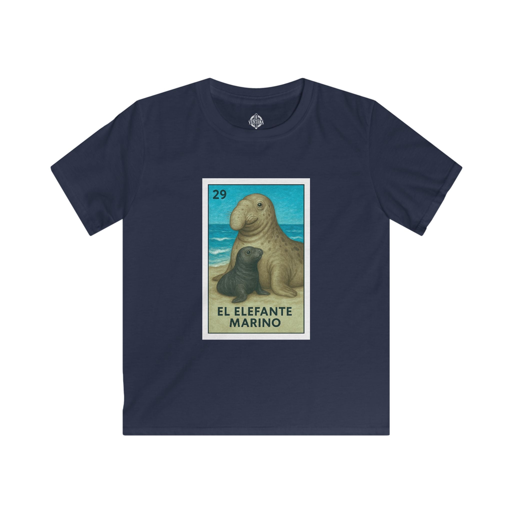 Elephant Seal Lotería Kids - Soft Style U.S. Cotton T-Shirt (El Elefante Marino)