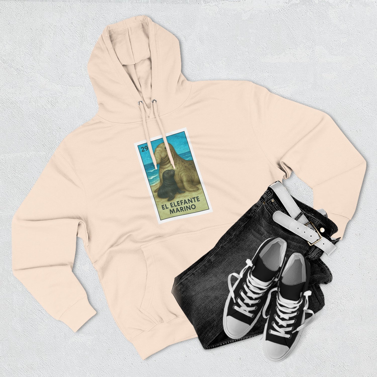 Elephant Seal Lotería Unisex - Pull-Over Cotton Blend Fleece Hoodie (El Elefanto Marino)