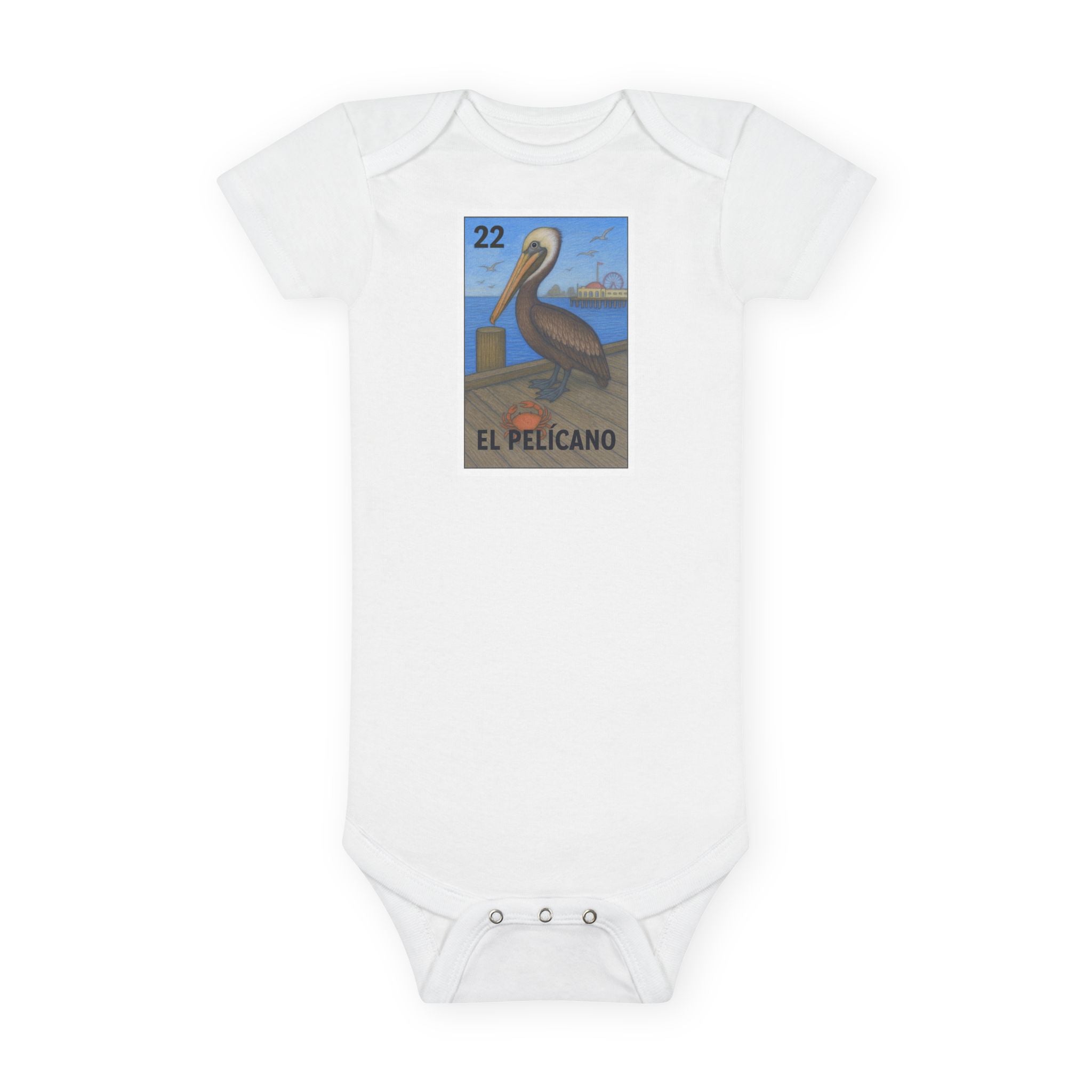 Pelican Lotería - Baby Short Sleeve 100% Cotton Onesie (El Pelícano)