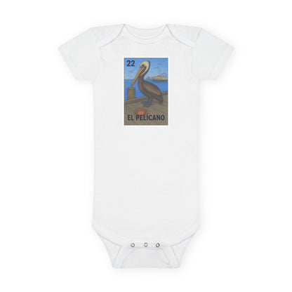 Pelican Lotería - Baby Short Sleeve 100% Cotton Onesie (El Pelícano)